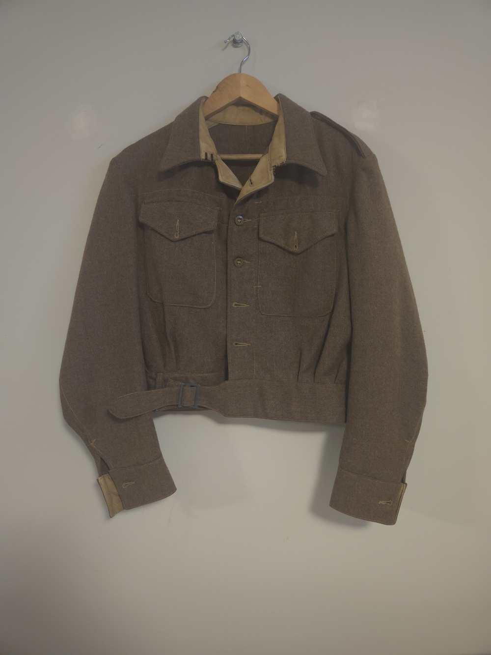 Unisex Brown Tailored Field Wool Jacket with Tan Trim